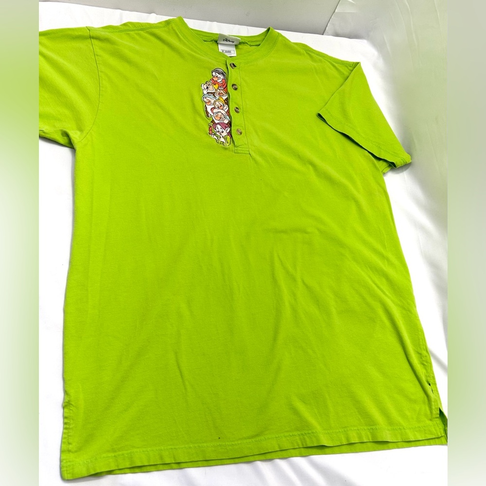 Vintage Lime Green Snow White Disney Night Shirt Long Henley Seven Dwarves 90s